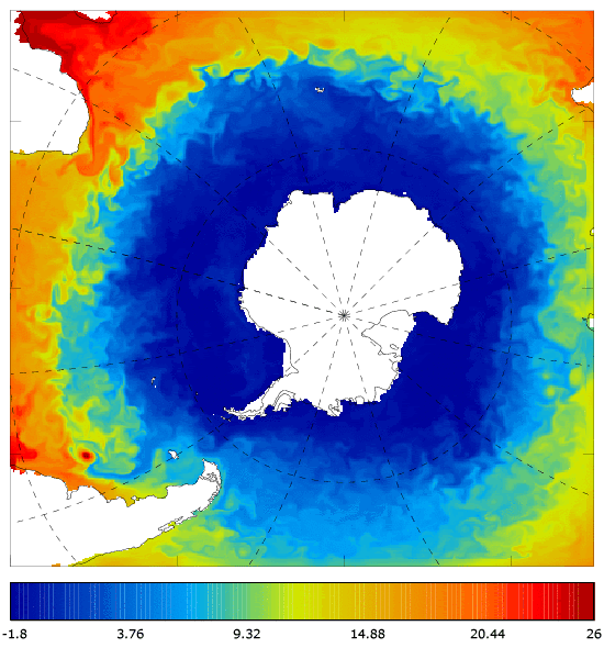 FOAM potential temperature (°C) at 5 m for 01 August 2006