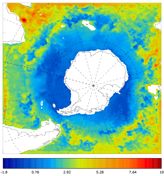 FOAM potential temperature (°C) at 995.5 m for 01 March 2008