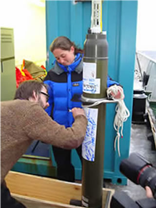 Argo float 05558, 'Bob' being signed by Jarvis Cocker prior to launch