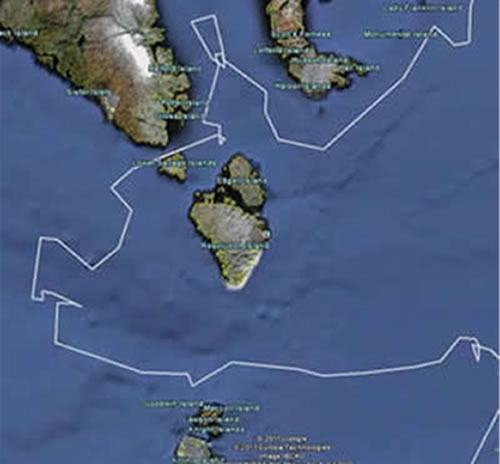 Enlarged section (2) showing the float's progress through the islands bordering Hudson Strait