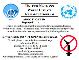 Argo float label as attached to each Argo float Argo float label as attached to each Argo float