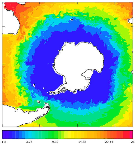 FOAM potential temperature (°C) at 5 m for 01 July 2004
