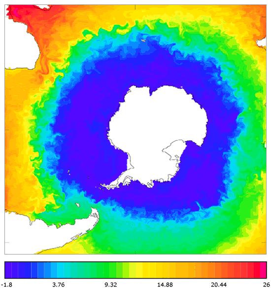 FOAM potential temperature (°C) at 5 m for 01 August 2004