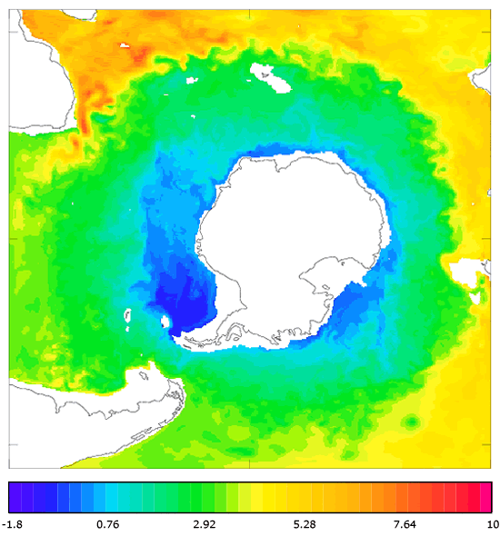 FOAM potential temperature (°C) at 995.5 m for 01 August 2004