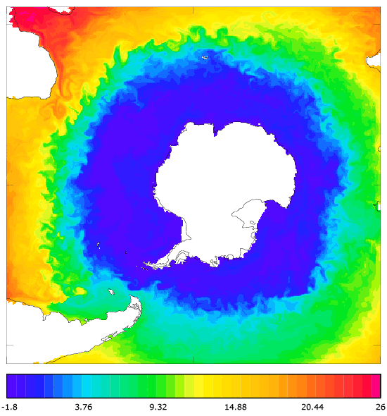 FOAM potential temperature (°C) at 5 m for 01 October 2004