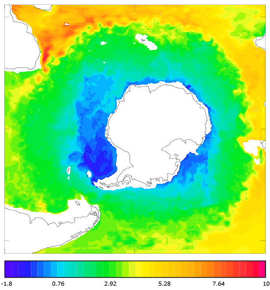 FOAM potential temperature (°C) at 995.5 m for 01 December 2004