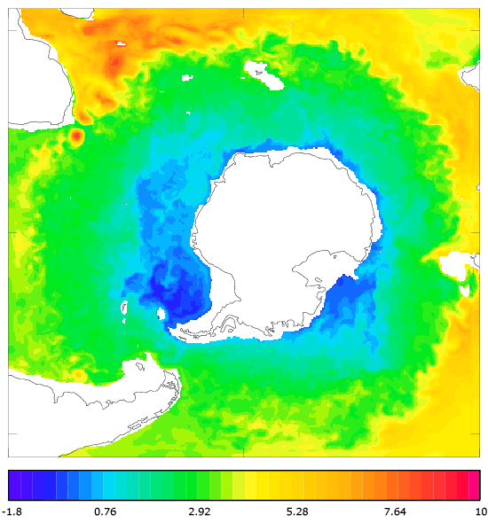 FOAM potential temperature (°C) at 995.5 m for 01 February 2005