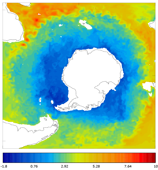 FOAM potential temperature (°C) at 995.5 m for 01 March 2005