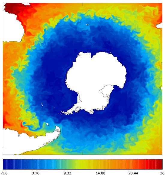 FOAM potential temperature (°C) at 5 m for 01 July 2005