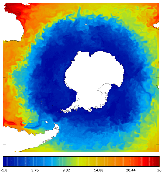 FOAM potential temperature (°C) at 5 m for 01 August 2005