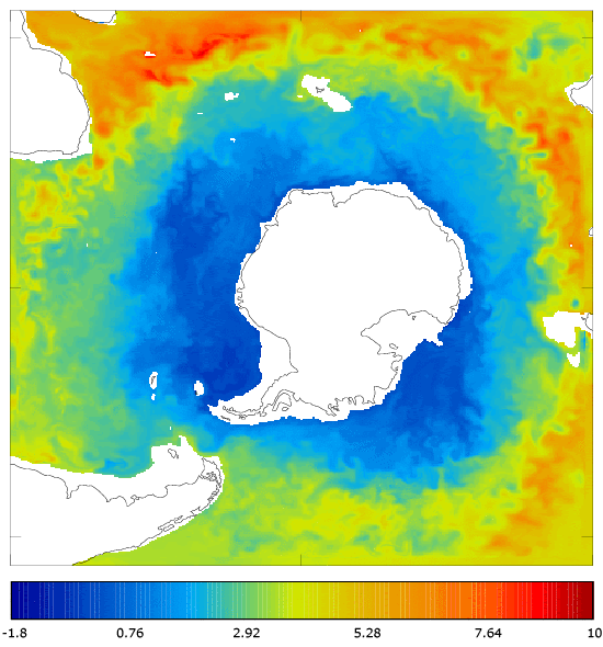 FOAM potential temperature (°C) at 995.5 m for 01 August 2005