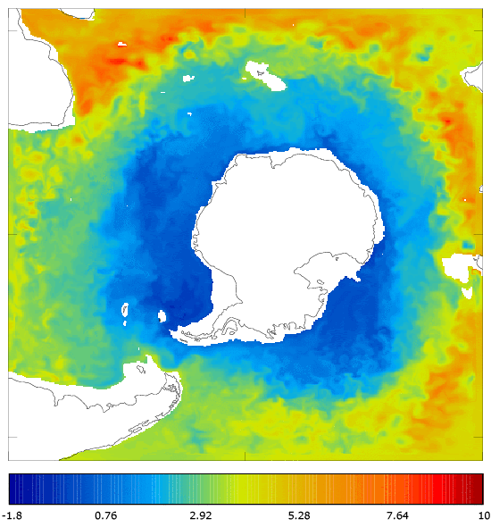 FOAM potential temperature (°C) at 995.5 m for 01 September 2005