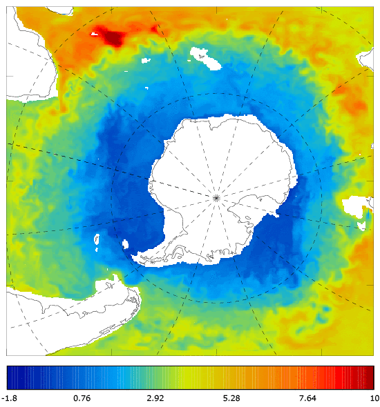 FOAM potential temperature (°C) at 995.5 m for 01 March 2006