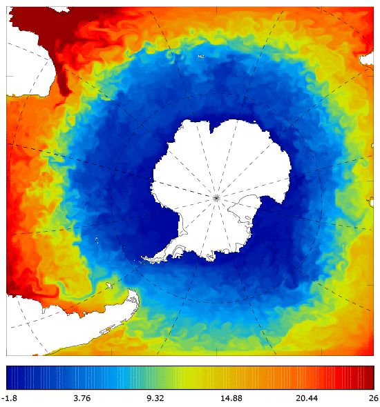 FOAM potential temperature (°C) at 5 m for 01 April 2006