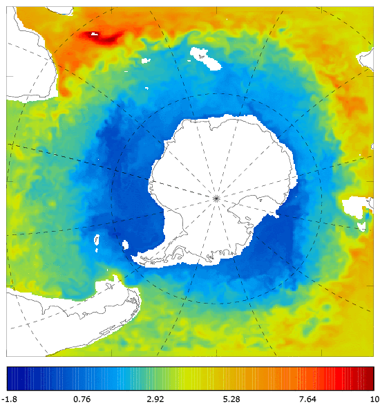 FOAM potential temperature (°C) at 995.5 m for 01 May 2006