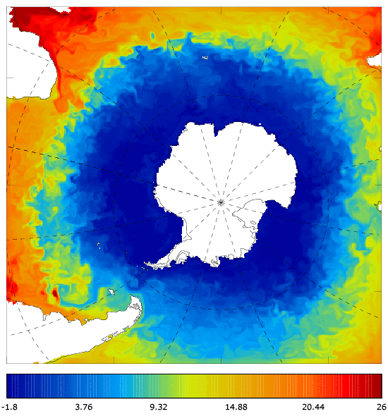 FOAM potential temperature (°C) at 5 m for 01 July 2006