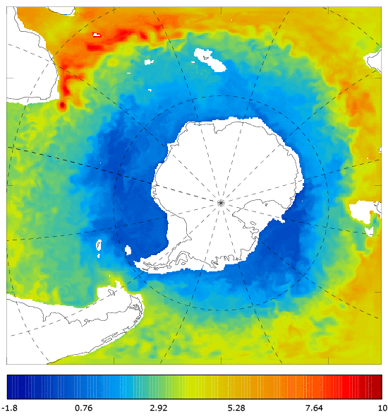 FOAM potential temperature (°C) at 995.5 m for 01 July 2006