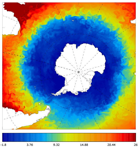 FOAM potential temperature (°C) at 5 m for 01 January 2007