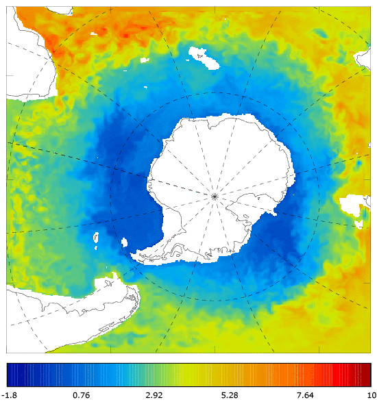 FOAM potential temperature (°C) at 995.5 m for 01 January 2007