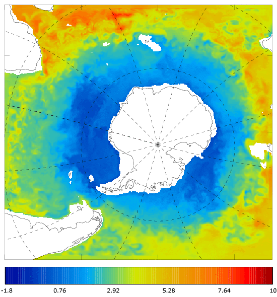 FOAM potential temperature (°C) at 995.5 m for 01 March 2007