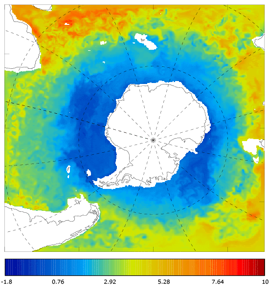 FOAM potential temperature (°C) at 995.5 m for 01 April 2007