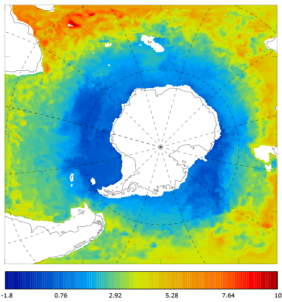 FOAM potential temperature (°C) at 995.5 m for 01 May 2007