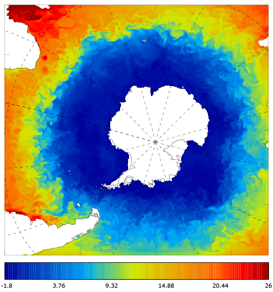 FOAM potential temperature (°C) at 5 m for 01 July 2007