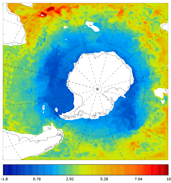 FOAM potential temperature (°C) at 995.5 m for 01 July 2007