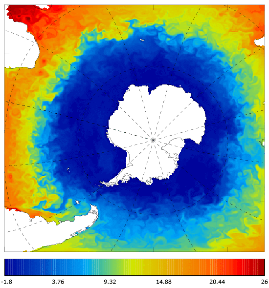 FOAM potential temperature (°C) at 5 m for 01 August 2007