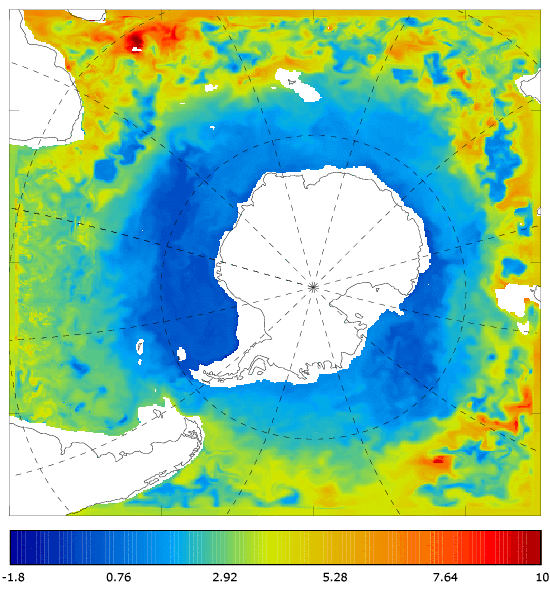 FOAM potential temperature (°C) at 995.5 m for 01 September 2007