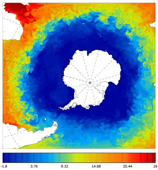 FOAM potential temperature (°C) at 5 m for 01 October 2007