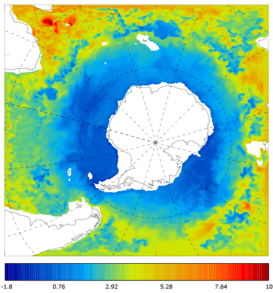 FOAM potential temperature (°C) at 995.5 m for 03 January 2008