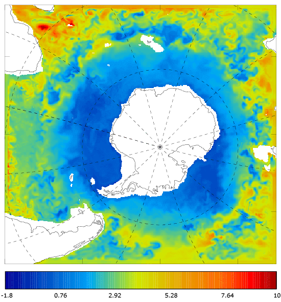 FOAM potential temperature (°C) at 995.5 m for 01 February 2008