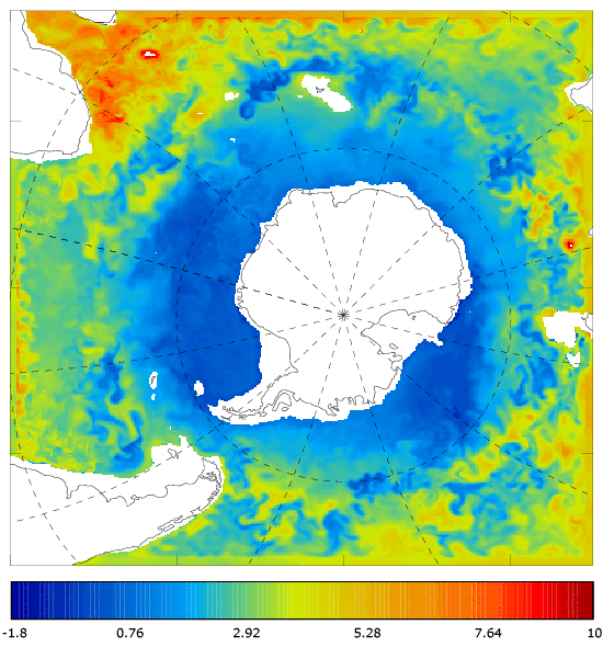 FOAM potential temperature (°C) at 995.5 m for 01 April 2008