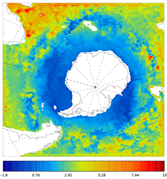 FOAM potential temperature (°C) at 995.5 m for 01 May 2008