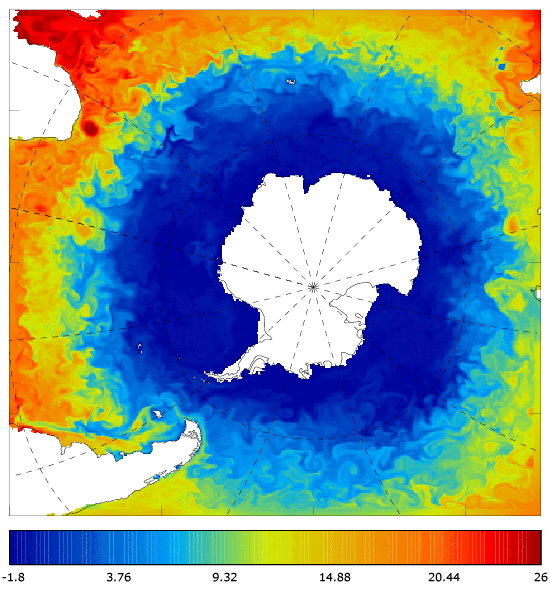FOAM potential temperature (°C) at 5 m for 01 July 2008