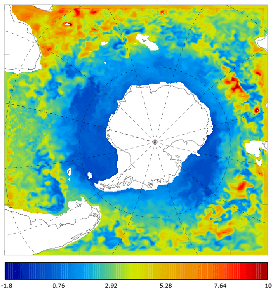 FOAM potential temperature (°C) at 995.5 m for 01 August 2008