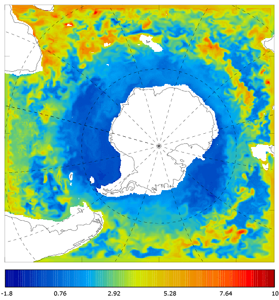 FOAM potential temperature (°C) at 995.5 m for 01 October 2008