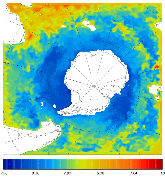 FOAM potential temperature (°C) at 995.5 m for 01 January 2009