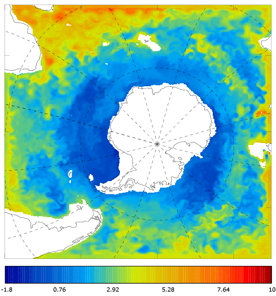 FOAM potential temperature (°C) at 995.5 m for 01 February 2009